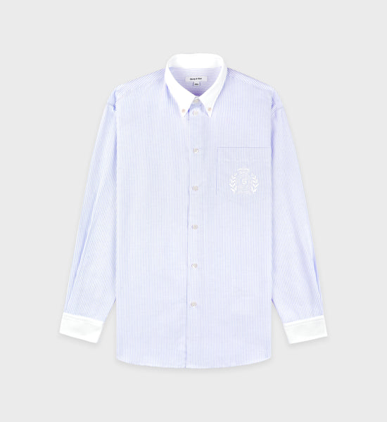 H&W Crest Oversized Oxford Shirt - Blue/White Thin Stripe