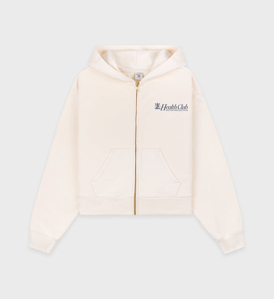 Lion Health Cropped Zip Hoodie - Cream