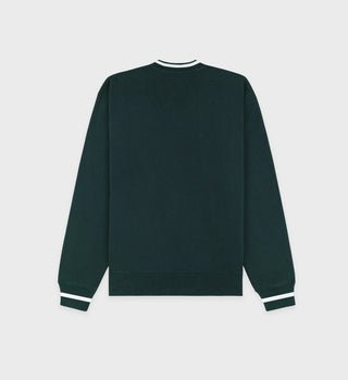 Serif Logo Embroidered V-Neck - Forest/White
