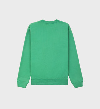 The Racquet Club Crewneck - Grass, crafted from 100% USA-grown cotton, is shown from the back against a white background.