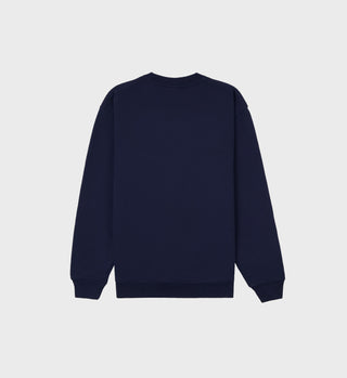 SR Running Club Crewneck - Navy, crafted from soft USA-grown cotton, displayed from the back against a light gray background.