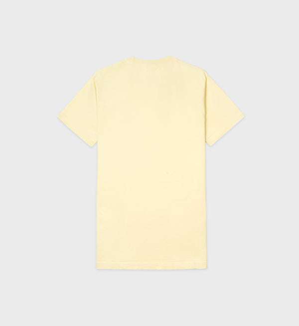 Stars Health Crew T-Shirt - Lemon shown flat, back side up, on a light gray background. Made in the USA from premium USA-grown cotton for outstanding comfort and quality.